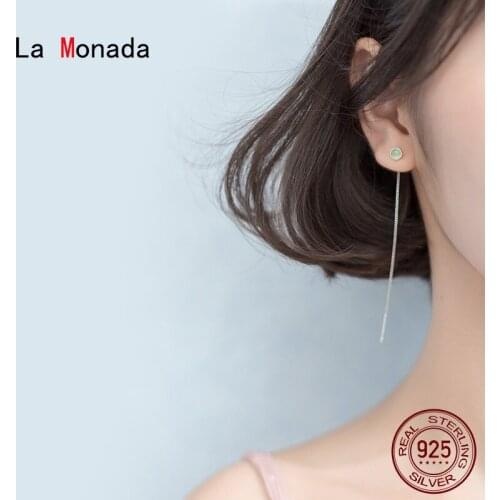 La Monada Dangling Hanging Earrings For Women Silver 925 Real Woman Long Green Korean Drop Earrings Minimalist Female Jewelry