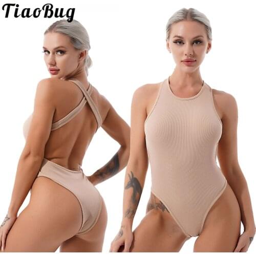 Womens One Piece High Cut Button Down Tank Leotard Thong Bodysuit Ballet Dance Gymnastics Team Basic Dancewear