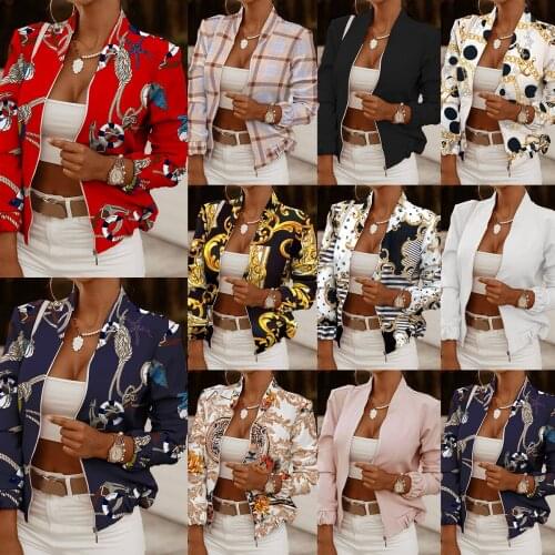 Fashion Women Long Sleeve Jacket Sweater Top Ladies Casual Chain Print Cardigan Zipper Short Outwear Basic Casual Coat 2021Femme