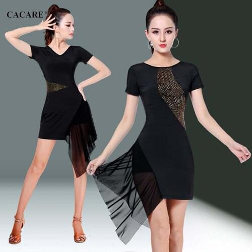 CACARE Latin Dance Competition Dress Costumes Women Salsa Tango Fringe Dress Latino Black D0012 Tassels Sequins