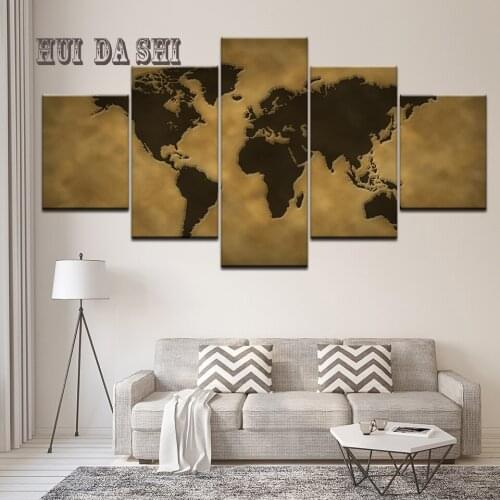 Gold Vintage Abstract Globe World Map Oil Painting HD Print On Canvas Wall Art Modern Picture for library Office Room Home Decor