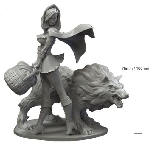 1/24 75mm 1/18 100mm Resin Model Kits The Litte Girl and Wolf Figure Unpainted No Color RW-226