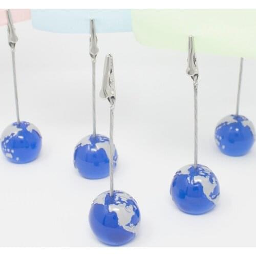 Lot 10pcs Earth Base Alligator Wire Photo Clip,Message Memo Holder,Table Card Place Clamp,Globe Enviroment Care Display