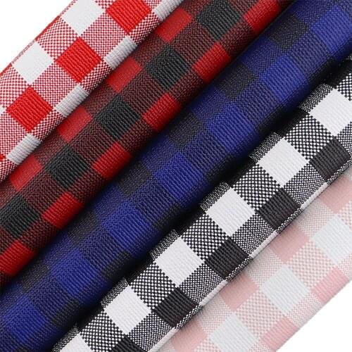 30x134cm Roll Gingham Tarten Gride Plaid Faux PU Synthetic Artificial Leather Fabric For Hair Bows Earring Bags BH163