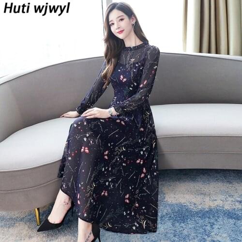 3XL Plus Size Casual Boho Beach Dress Autumn Elegant Women Party Bodycon Maxi Vestidos Summer Vintage Floral Chiffon Midi Dress