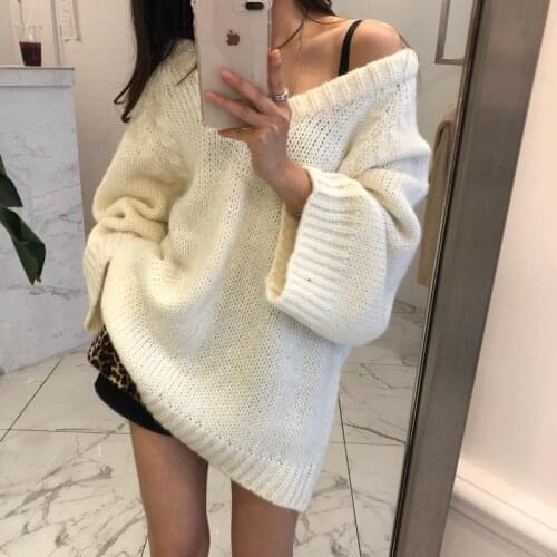 Maxi Female Sweater Women Winter Pullover Knitting Overszie Long Sleeve Girls Tops Loose Sweaters Knitted Outerwear Thick Sexy