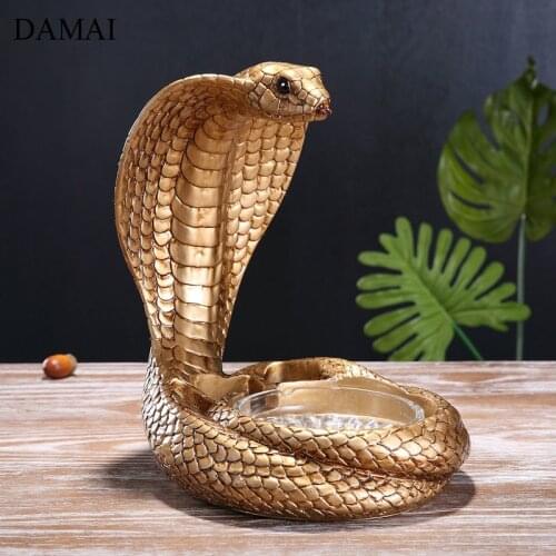 Large Ashtray Contains Funny Animal Sculptures Creative Resin Cobra Ash Tray Retro Snake Ornaments Home Decoration Modern