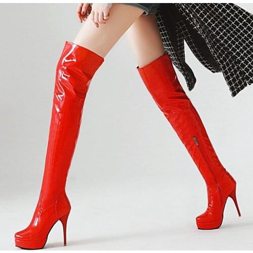 Fashion Thigh High Boots Women Autumn Winter Over Knee Boots Sexy Platform High Heels Fetish Red White Shoes Woman Plus Size 48
