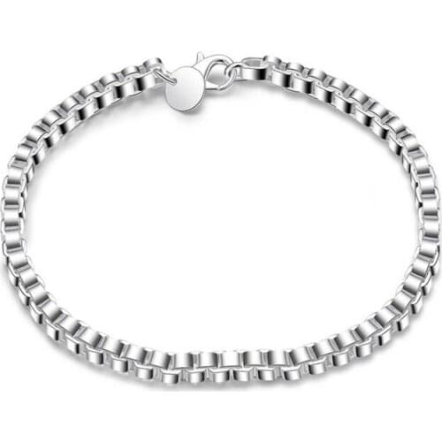 BABYLLNT Wholesale 925 Silver Square Box Chain Bracelet For Women Fashion Charm Wedding Engagement Party Jewelry Gift