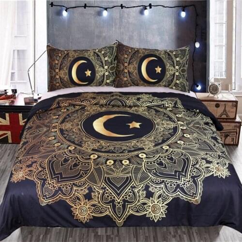 Bronzing Star Moon Three-piece Home Textile Quilt Cover with 2 Pillowcase Fashion Bedding 3D Printing Comforter Duvet Cover