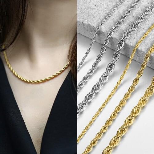 2mm-7mm Rope Chain Necklace Stainless Steel for Men Women Twisted Necklace Jewelry Gold Silver Color Chains Gift DKN635