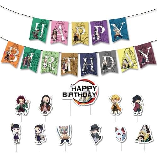 Kimetsu no Yaiba Party Supplies Decor Demon Slayer Theme Latex Balloon Happy Birthday Banner Anime Cake Topper
