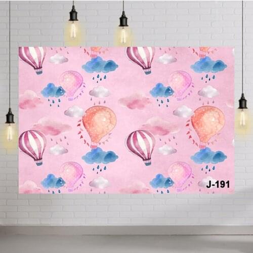 Birthday Party Rainy Cloud Hot Air Ballon Bear Pink Girl Photography Backdrop Photographic Decoration Backgrounds Photo Studio