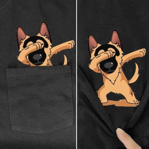 T Shirt Fashion Brand summer pocket funny dog printed t-shirt men for women shirts Hip hop tops black cotton tees style-14