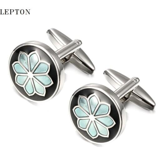 Hot Sale Enamel flowers Cufflinks For Mens High Quality Light Blue flowers Design Lepton Mens Shirt Cuffs Cuffs cufflinks