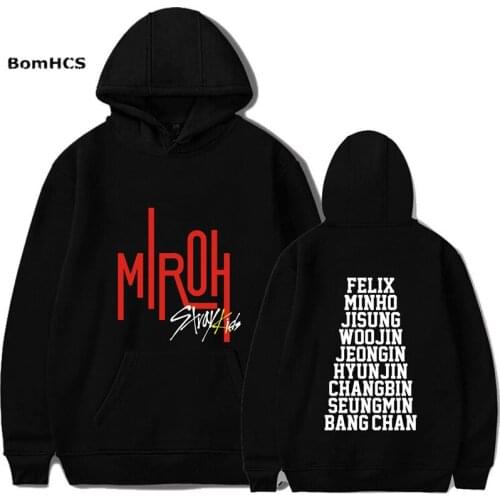 BomHCS Kpop Stray Kids MIROH Cotton Hoodies Pullovers Hoodies Lovers Sports Pullovers Tops Sports Outwear (Black Grey Navy )