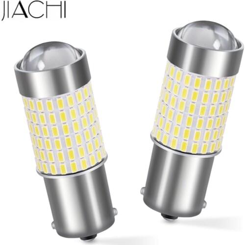 JIACHI 100PCS 1156 BA15S P21W LED High Power Turn Signal Bulbs Tail Reverse Lamps 144 SMD Xenon White DC 12V-24V DRL Auto Lights