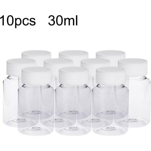 10Pcs 30ml Transparent Plastic Pill Bottles Salt Candy Case Storage Container Medicine Tablet Drug Case Dispenser Holder Organiz