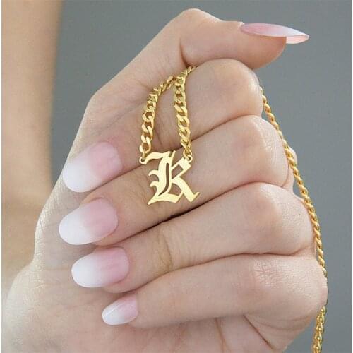 Cuban Chain Old English Custom Name Necklace Personalized Nameplate Stainless Steel Women Men Gothic Jewelry