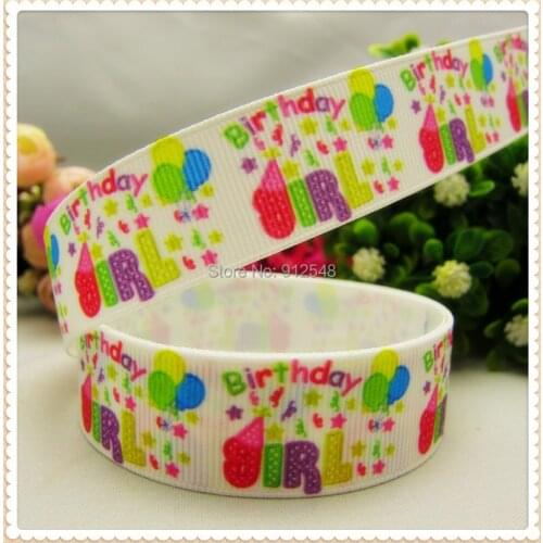 MD72524, 22mm GIRL BIRTHDAY Printed grosgrain ribbon, DIY handmade materials, headwear accessories, wedding gift wrap