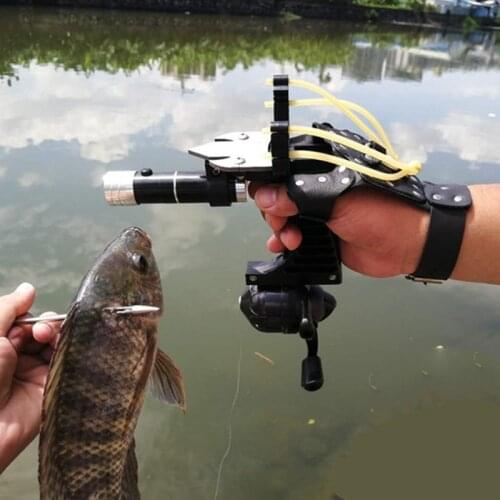 Hunting Fishing Set Slingshot Hunting Catapult Suit Outdoor Shooting Fishing Reel+Dart+Left Handguard+Rubber Tube Flashlight