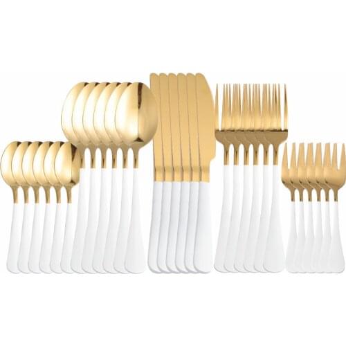 30Pcs Stainless Steel Cutlery Tableware Set White Gold Dinnerware Dinner Flatware Set Kitchen Forks Knives Spoons Set Silverware