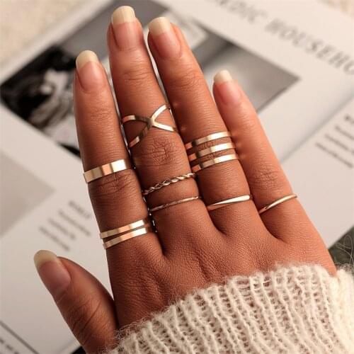 Fashion Gold Silver Color Round Hollow Geometric Rings Set For Women Cross Twist Open Ring Joint Ring 2020 Female Jewelry