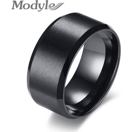 Modyle 2021 New Classic Simple Cool Man Punk Rock 10MM Black 316L Stainless Steel Ring for Man
