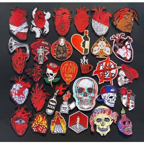 Prajna Hippie Heart Embroidered Patches IronOn Dude Black Cool Man Patch Colorful Punk Skull Badge No Face Man Clothing Applique