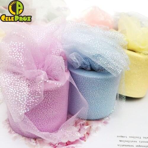6cm 25Yards Rainbow Foil Dot Tulle Roll Organza Gauze Fabric Baby Shower Party Supplies DIY Hair Bows Handmade Material Supplies