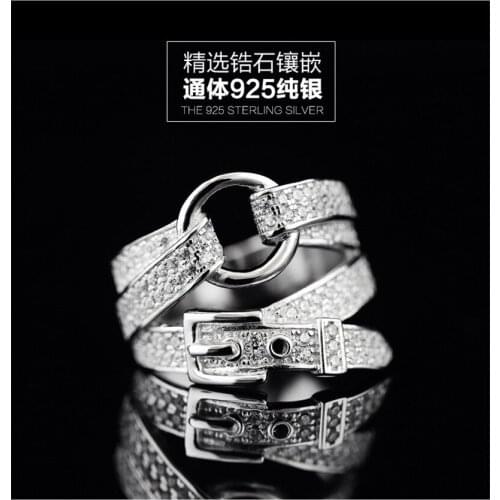 Kindey Luxury Fashion Silver Color Belt Rings For Women Wedding Statement Finger Ring Christmas Gifts