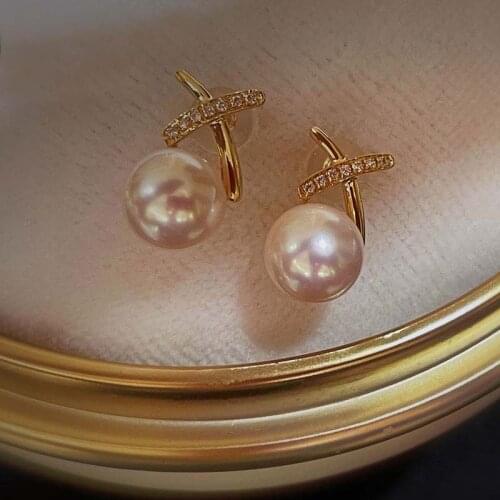 18K Gold Earrings Jewelry,Real Akoay Pearl Stud Earrings For Women Au750 Yellow Gold Earrings Fine Gift