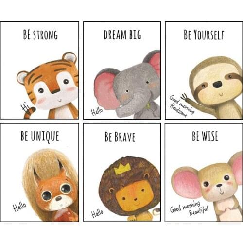 Nordic Simple Cartoon Animal Fox Mouse Rabbit Painting Decorative Painting for Childrens Room Canvas Girl Bedroom Decoration