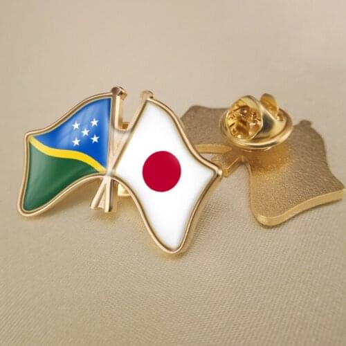 Solomon Islands and Japan Crossed Double Friendship Flags Lapel Pins Brooch Badges
