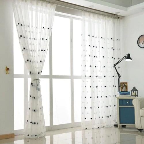Modern Star Embroidered White Sheer Curtains for Living Room Bedroom Kitchen Tulle Curtains Kids Baby Room Door Window Curtains