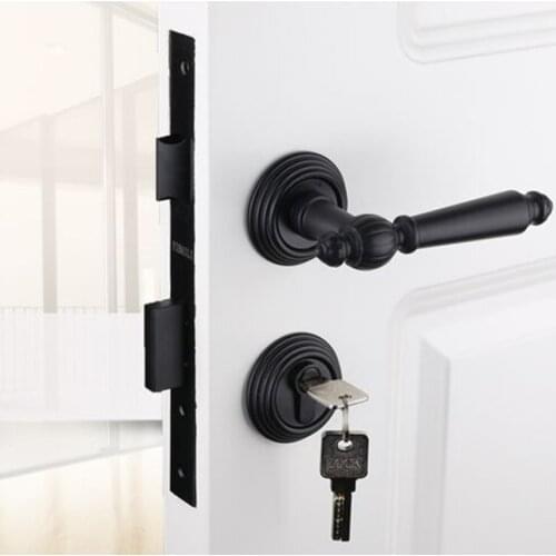 Modern fashion shiny silver Interior wooden door lock bright chrome bedroom kitchen book room mechanical handle lock black