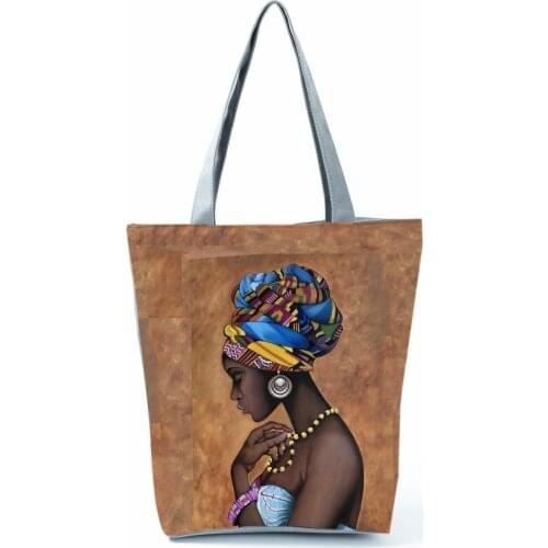 Cool Afro Girl Printed Storage Handbags Fashion Personality Beach Bags for Ladies New Portable Womens Shopping Shoulder Bag