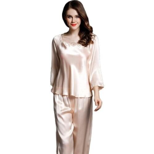 T77130 New Fashion 100% Silk Two Piece Home Suit Ladies Sleepwear Women Sexy Pajamas Set