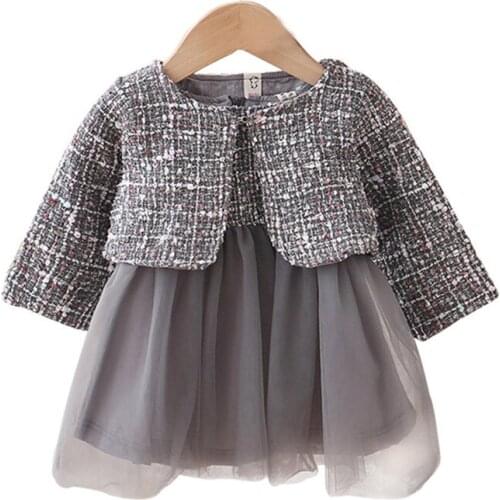 Spring Autumn Baby Girls Clothes Sets Suits Birthday Long Sleeve Plaid Jackets Tops+Dress 2Pcs Party Warm Fashion 0-4Y Outfit