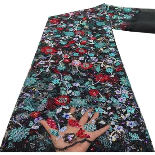 High quality French Nigerian sequins net lace,African tulle mesh sequence lace fabric for party dress 5 yards/lot RF-225