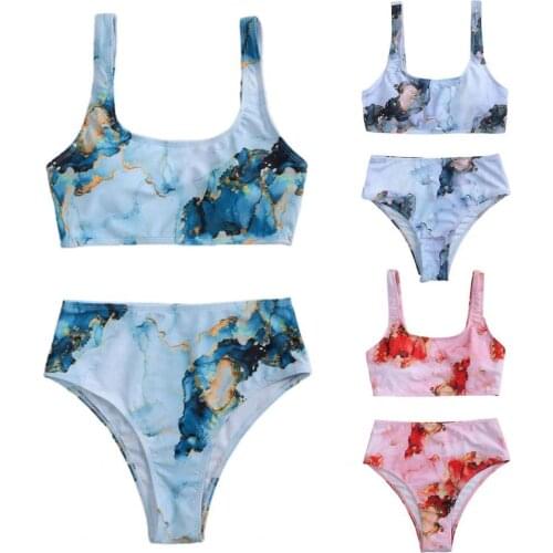 Women No Underwire Swimsuit Marble Printing Skin-friendly 3 Colors Women Push-up Bra Bikini Set for Swimming Two-Piece Swimwear