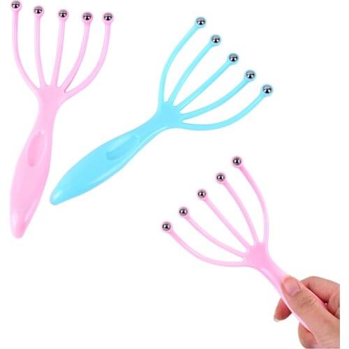 1Pc Five Finger Relax Massager Head Hair Held SPA Scalp Neck Stress Release Head Physician Steel Ball Massage Relaxation 2 Color