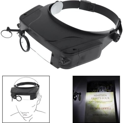 11X Headband Magnifier Wearing Type Magnifying Glass Optical Lens Tool with LED Light and 3 Magnifying Lens for Jewel Repair