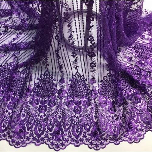 2020 new design high quality long evening dresses french tulle african stone+beads embroidery mesh net lace fabric D10951