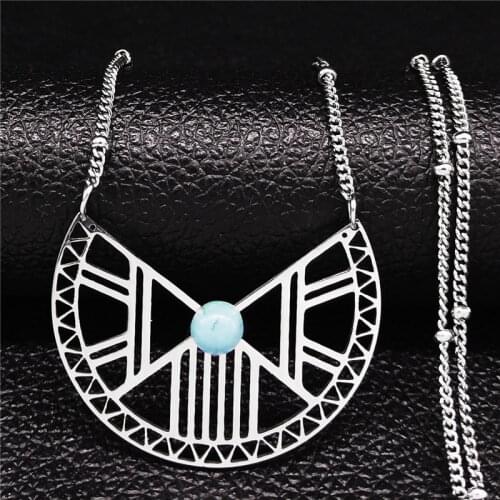 2021 Bohemian Geometry Stone Stainless Steel Necklaces Women Silver Color Necklaces Jewelry collares para mujer N627S04