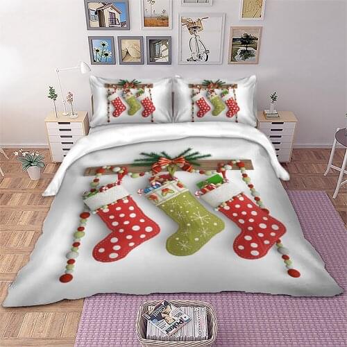 3D Christmas Stocking Bedding set Kids Xmas Duvet Cover Pillowcases Twin Full Queen King Size Kids gift bedlinen