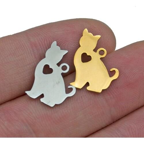 5pcs/Lot Stainless Steel Pet Dog Charms High Quality 12mm*16mm Gold Polished Double -sided Cute Pendant Jewelry Making Necklace
