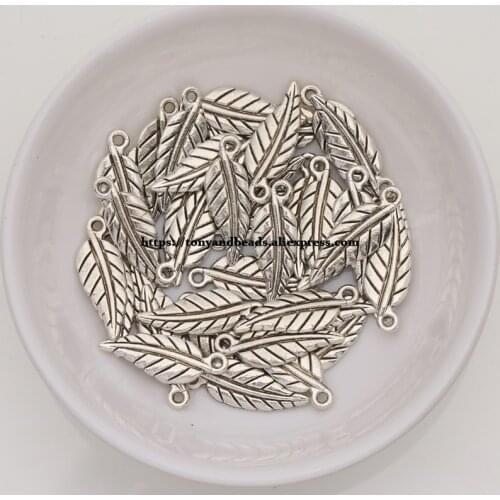 50Pcs/Lot) Zinc Alloy Tibetan Silver European Charm Leaf-Shape Pendant Size 19x6.5mm ZN3919B