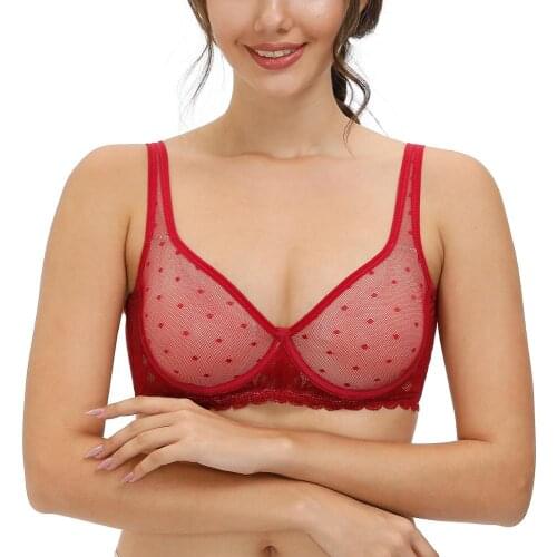 New Hot Women Mesh Sexy Lingerie Plus Size Wire Bra See Hollow Underwear Strength Dot Brassiere Soft EU US UK CA Standards