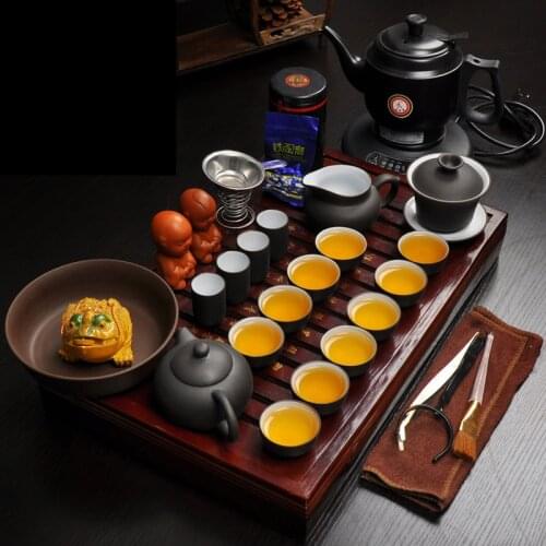 Zisha teapot teacup solid wood tea set special combinations of a complete set of kung fu tea tray ceramic tea table